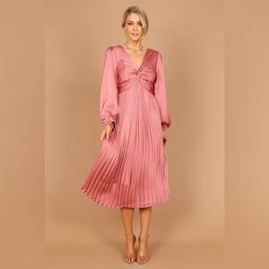 Petal & Pup Rose Pink Satin Pleated Midi Dress